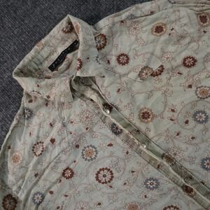 Positano Button Down Shirt Mens Small Green Floral Medallion Long Sleeve Pearl
